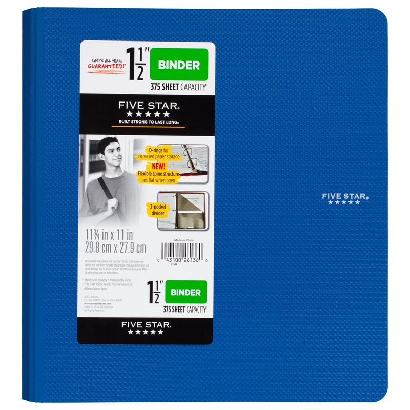 Five Star 1-1/2 Inch 3 Ring Binder, Plastic, Color Selected for You, 1 Count (26136) - Image 1